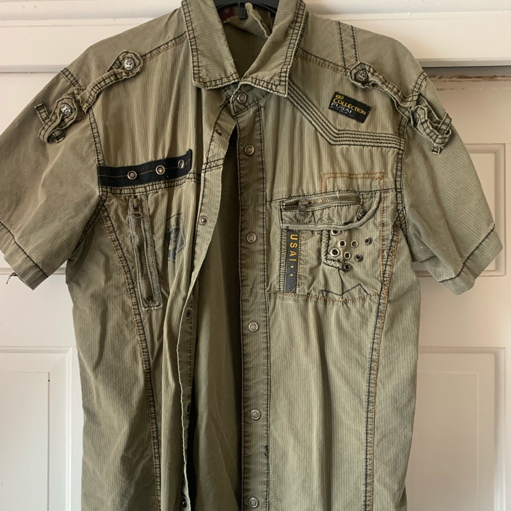 FUSAI fashion men's shirt army military look M details.  F.U.S.A.I. Long sleeve